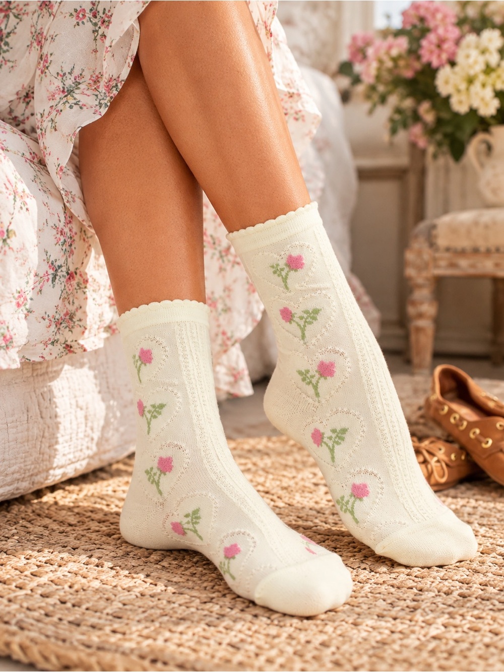 Free People Heart Blooms Socks in Yellow NWT